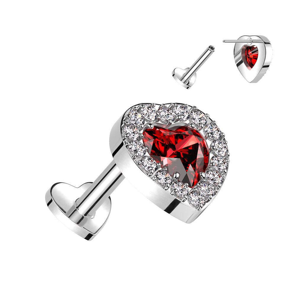 Cartilage jewelry/tragus jewelry, Red Push In Heart Labret - titanium labret