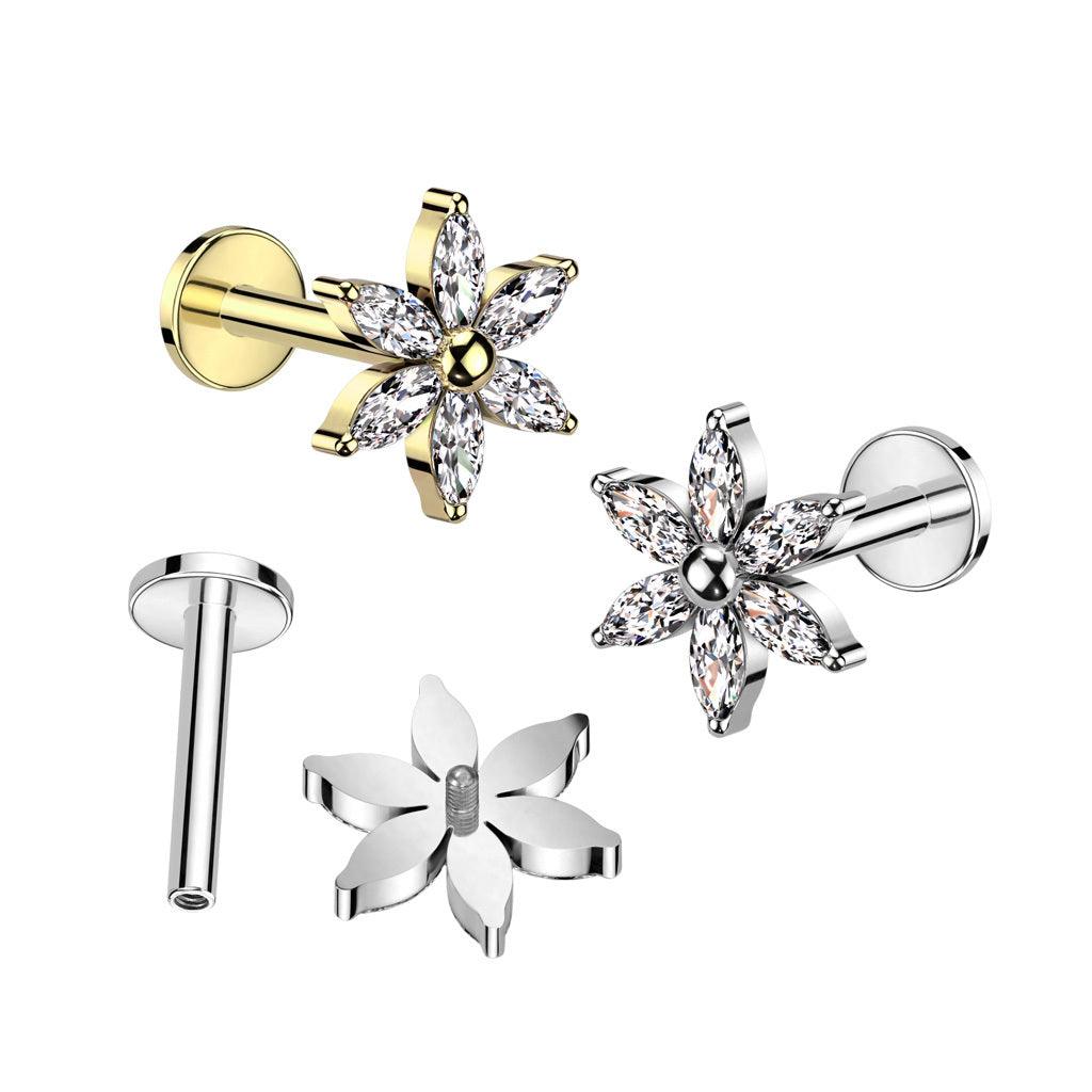 Cartilage jewelry/tragus jewelry, Flower Top in Gold titanium labret