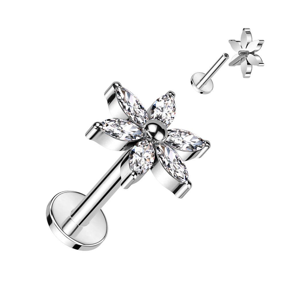 Cartilage/tragus jewelry, Flower Top titanium labret