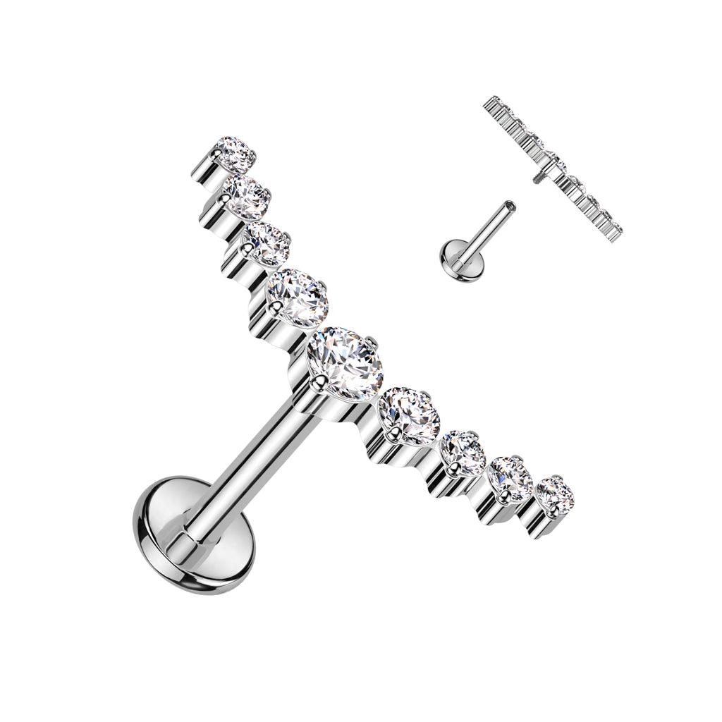 Cartilage jewelry/tragus jewelry, Curved CZ Top titanium labret