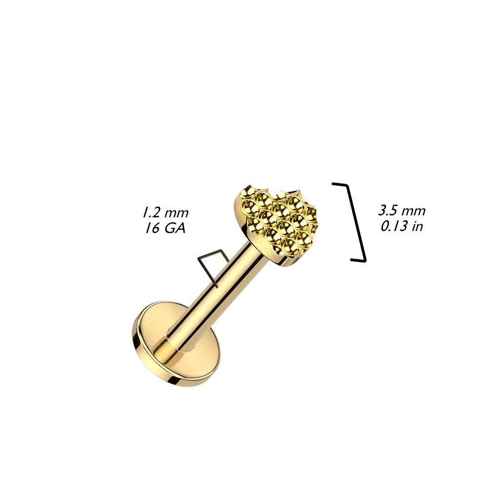 Cartilage jewelry/tragus jewelry, Diamond Cut Heart in Gold titanium labret