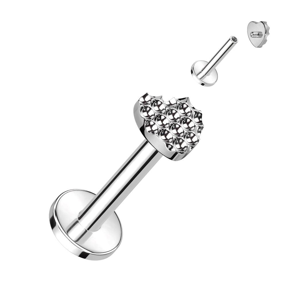 Cartilage jewelry/tragus jewelry, Diamond Cut Heart titanium labret