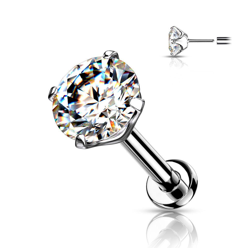 Cartilage/tragus jewelry, Push In Prong CZ Top titanium labret 3 sizes