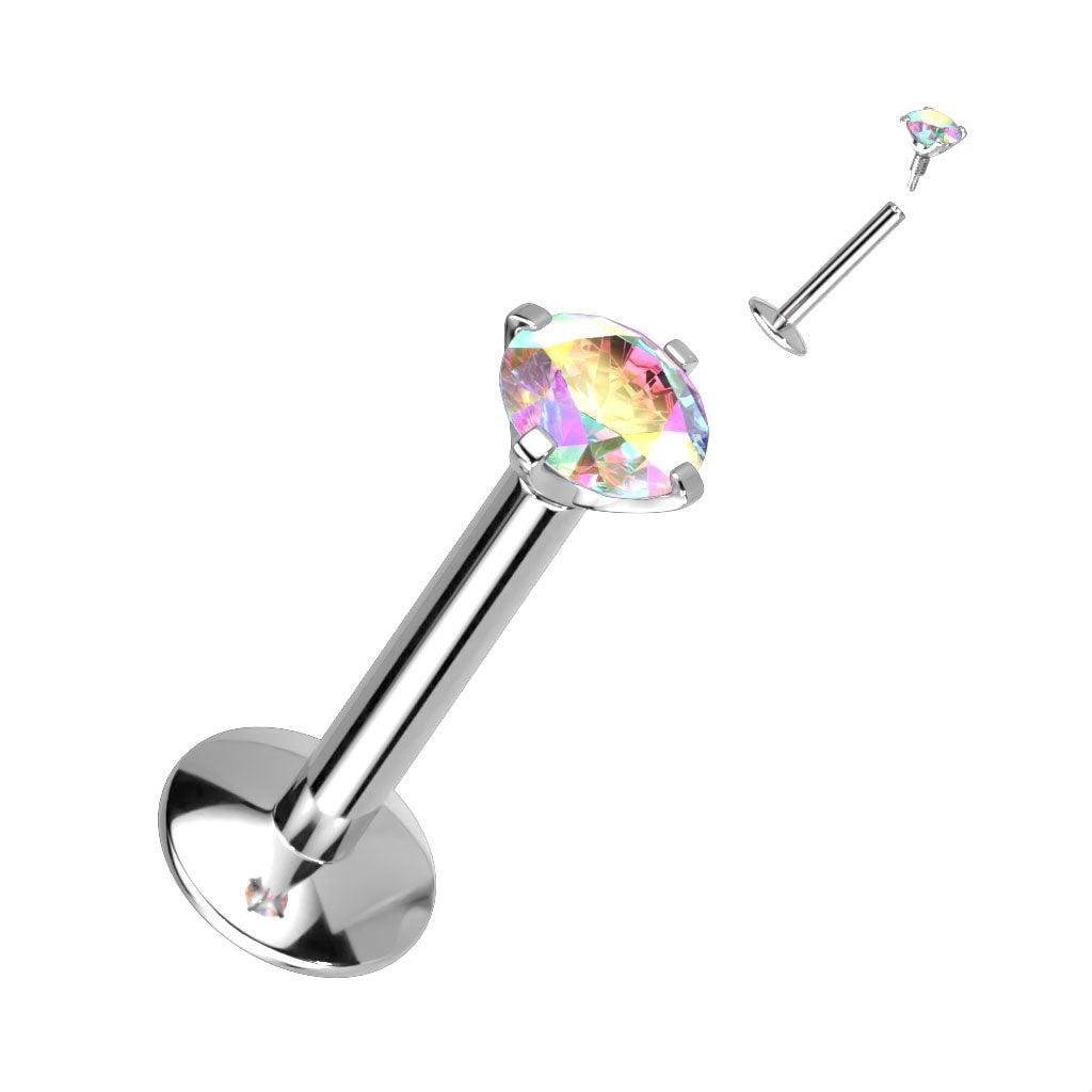 Labret, AB Titanium Round Medium 3mm CZ (extra long internal thread)