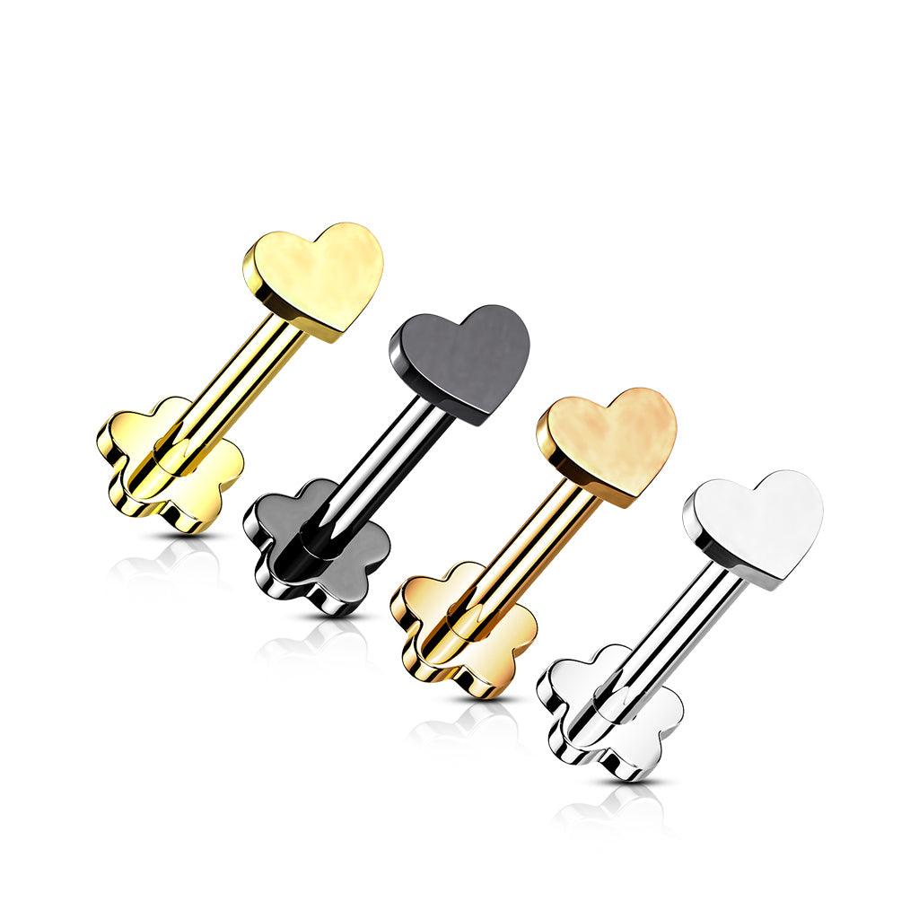 Titanium cartilage jewelry/tragus jewelry, Push In Heart 2 in 1 labret