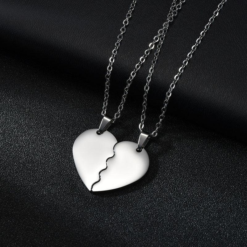 Surgical steel necklace, Twin Peaks split heart necklace (silver)