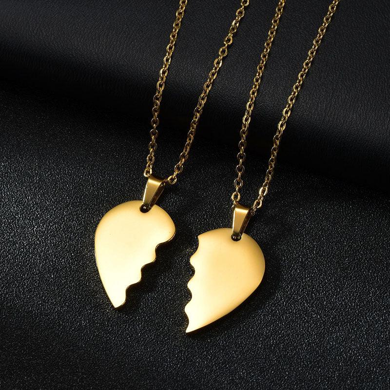 Surgical steel necklace, Twin Peaks split heart necklace (gold)