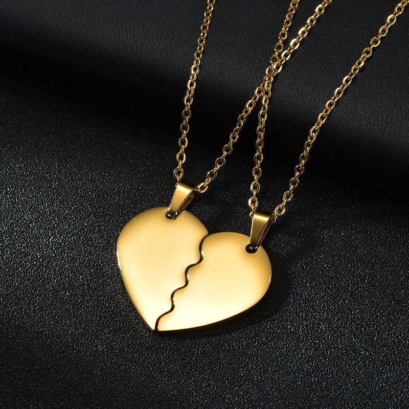 Surgical steel necklace, Twin Peaks split heart necklace (gold)