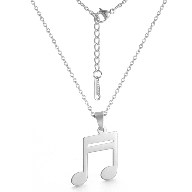 Surgical steel necklace, Play the Music music note necklace (silver)