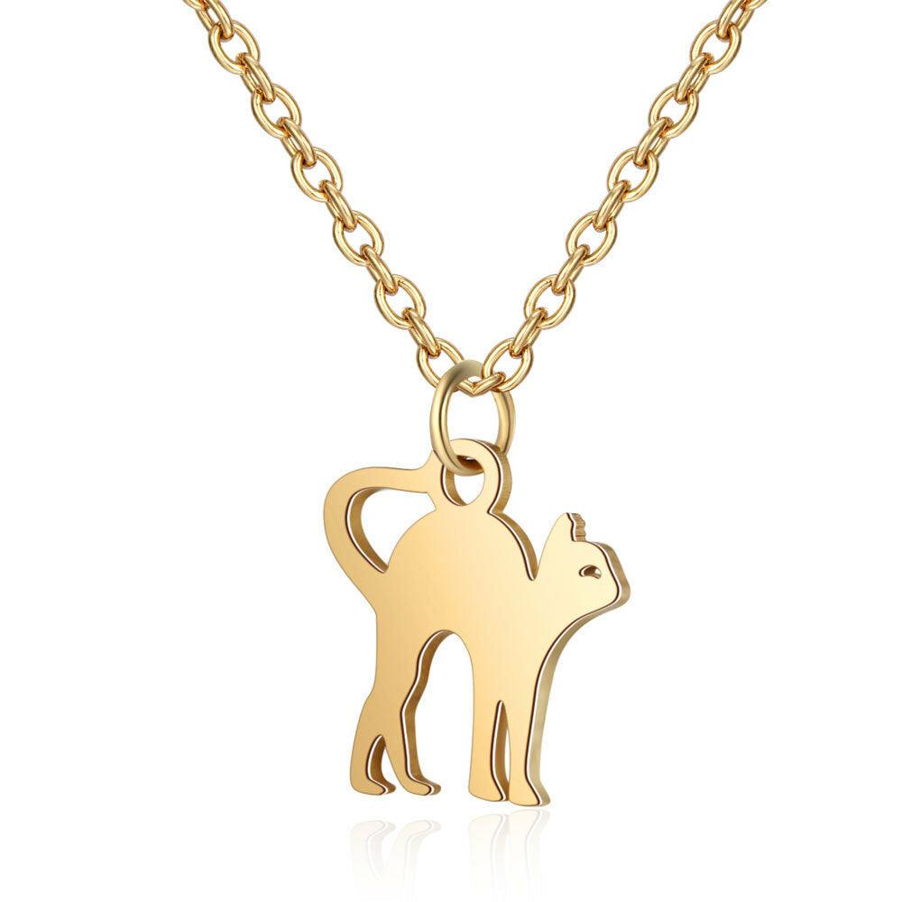 Surgical Steel Necklace, Stretching Cat Cat Necklace (Gold)