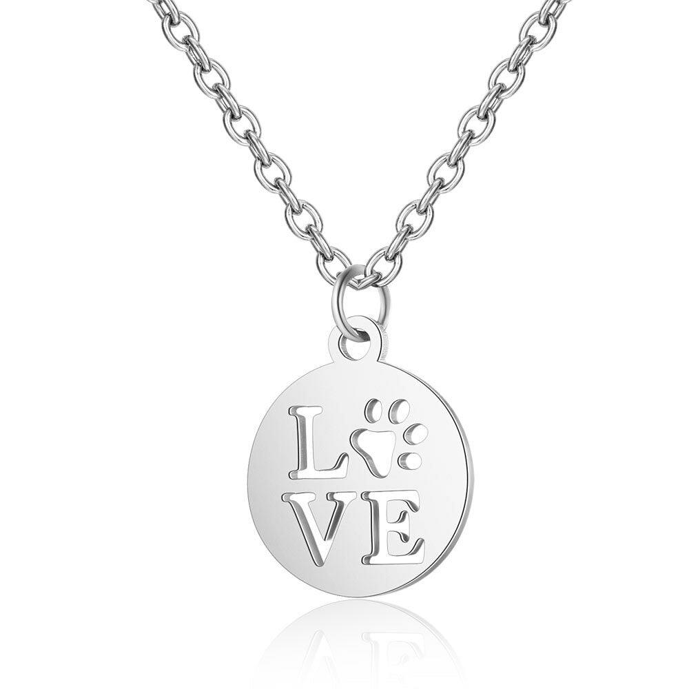 Surgical steel necklace, Love Paw paw print necklace (silver)