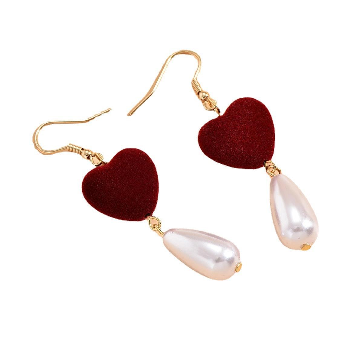 FRENCH RIVIERA|Noel velvet heart earrings with pearls