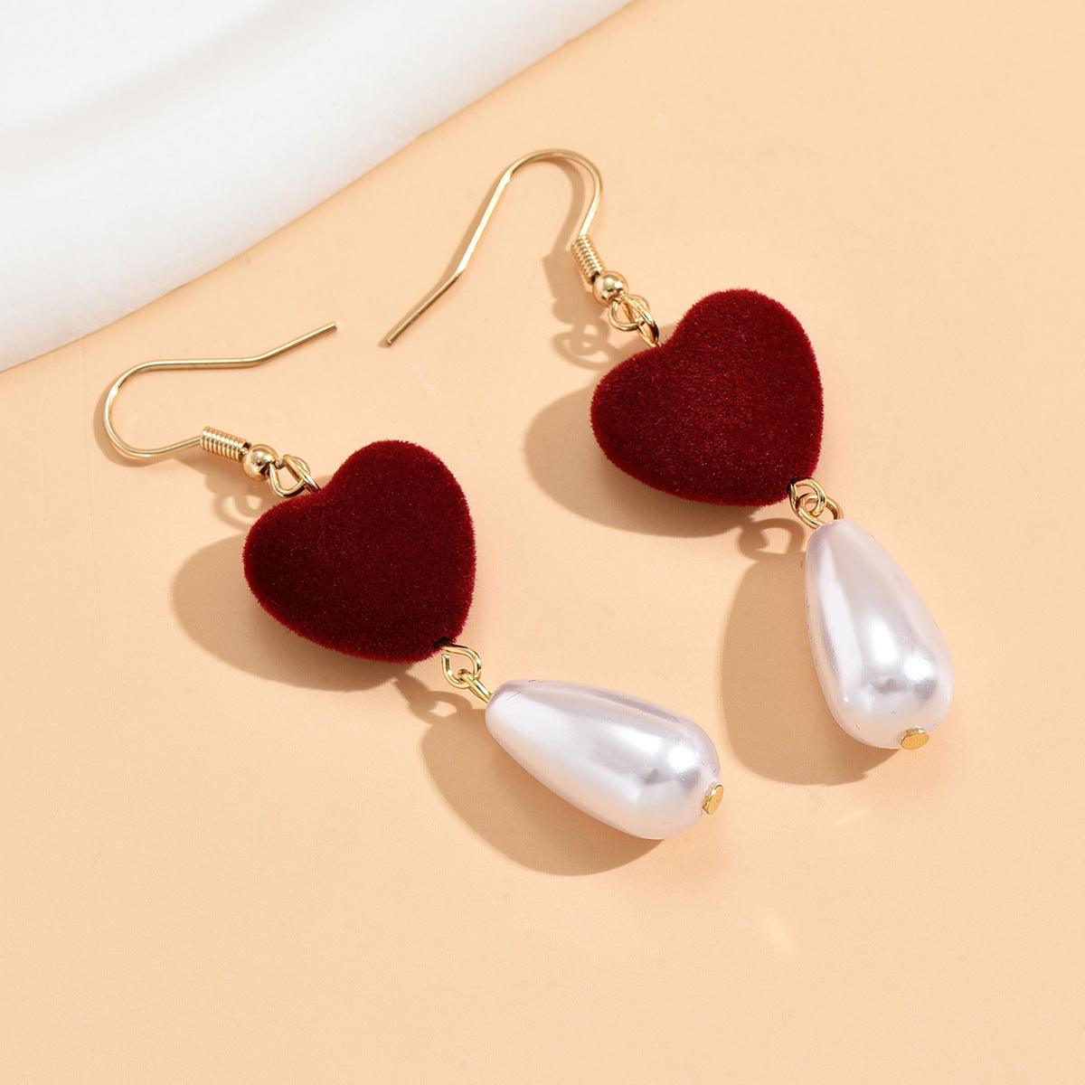 FRENCH RIVIERA|Noel velvet heart earrings with pearls