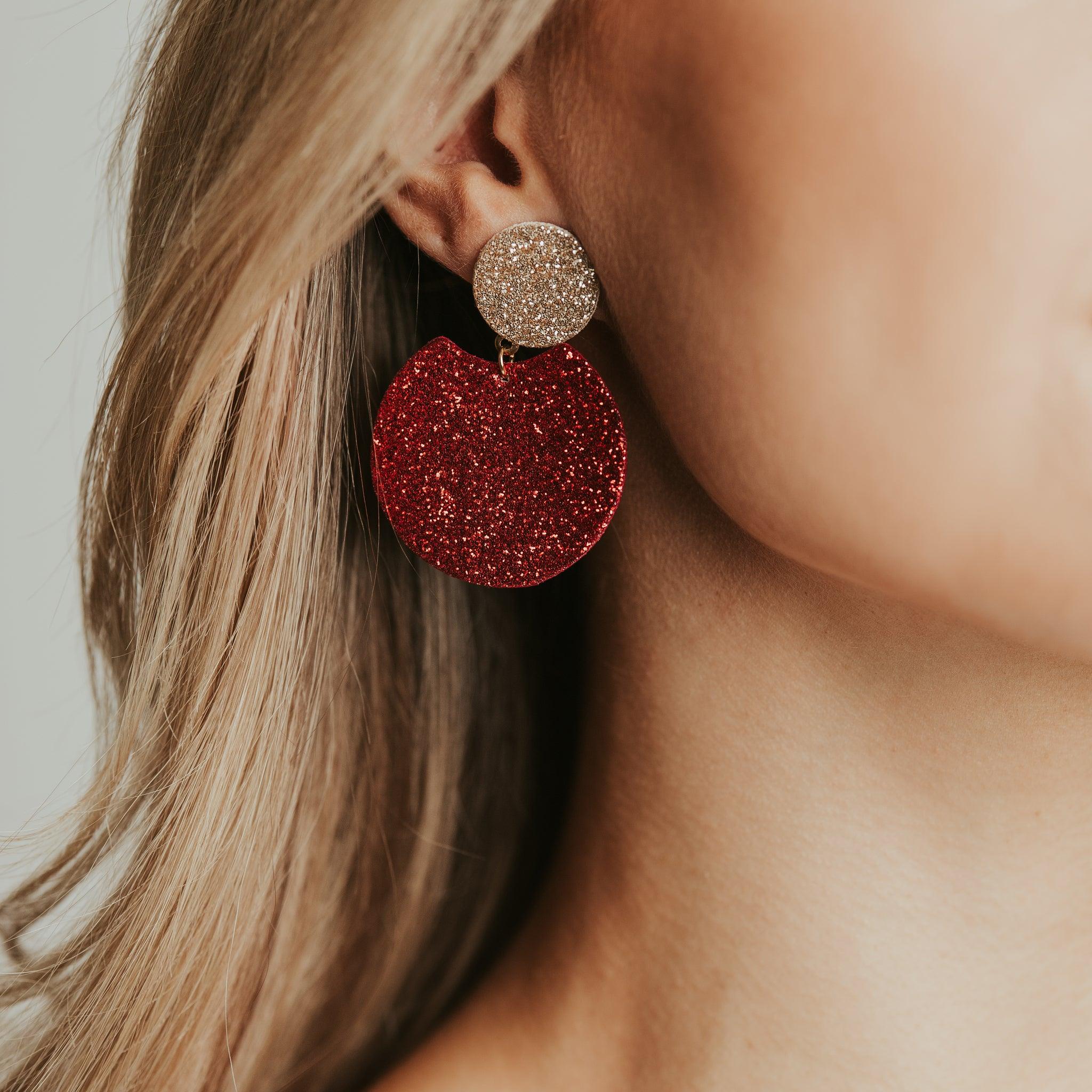 LEMPI® earrings, Tilda -size M (red &amp; gold glitter)