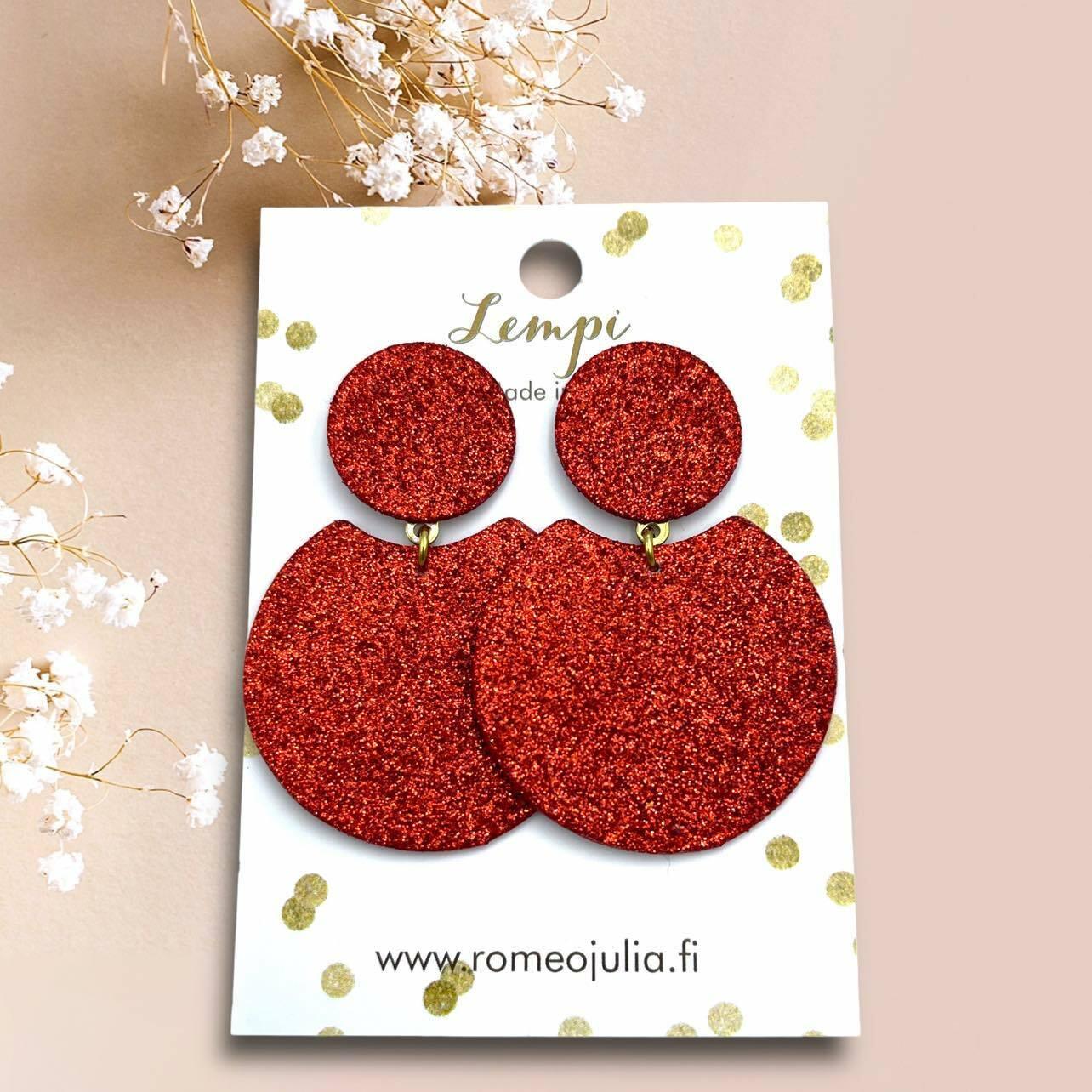 LEMPI® earrings, Tilda size M (red glitter)