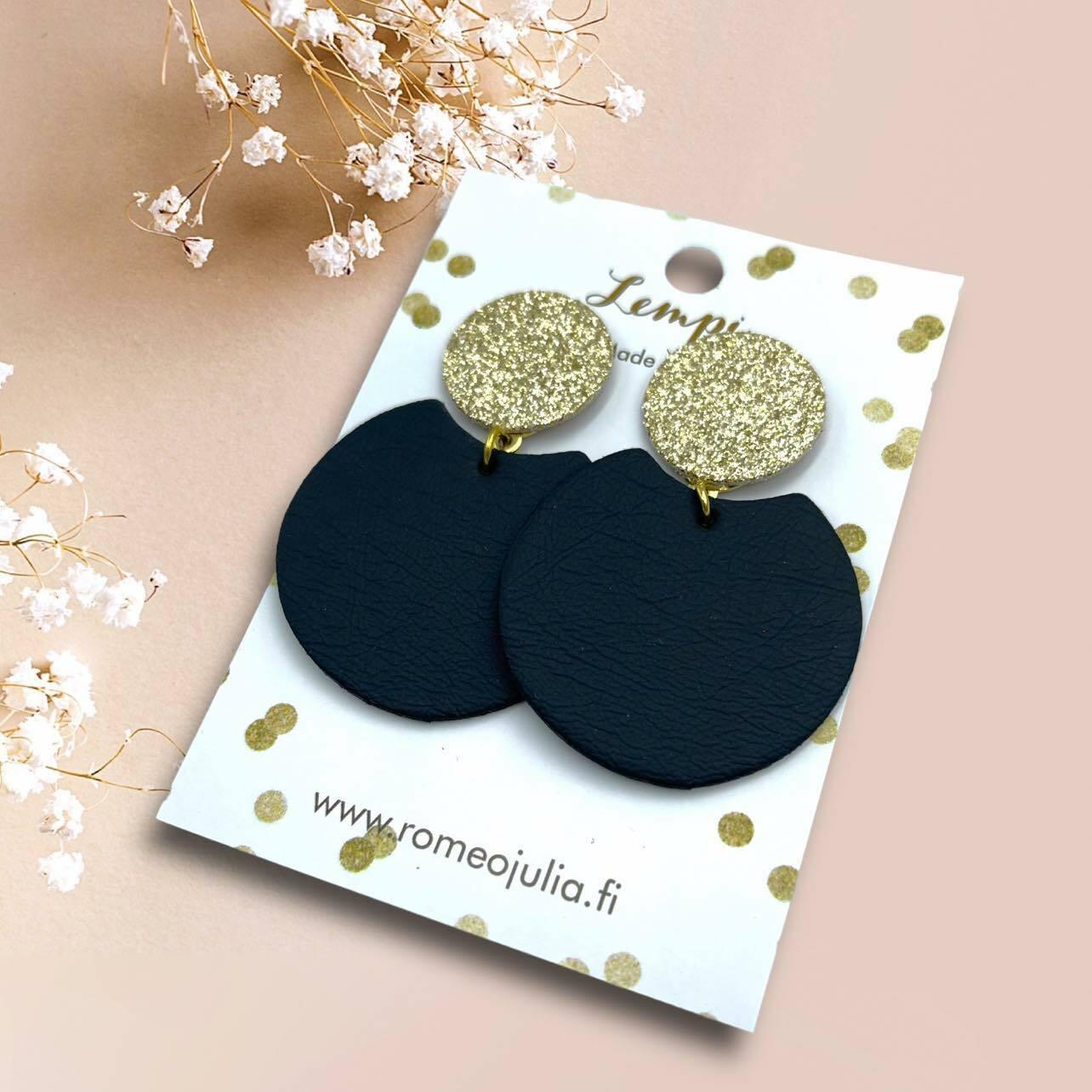 LEMPI® earrings, Tilda size M (matte black - glitter gold)