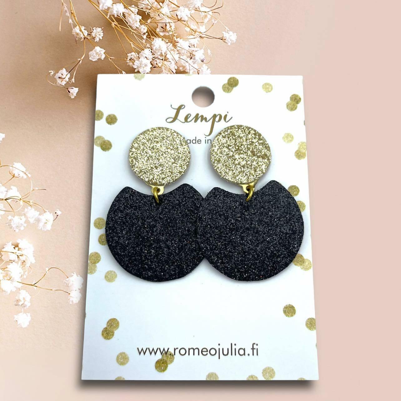 LEMPI® earrings, Tilda size S (glitter black - glitter gold)