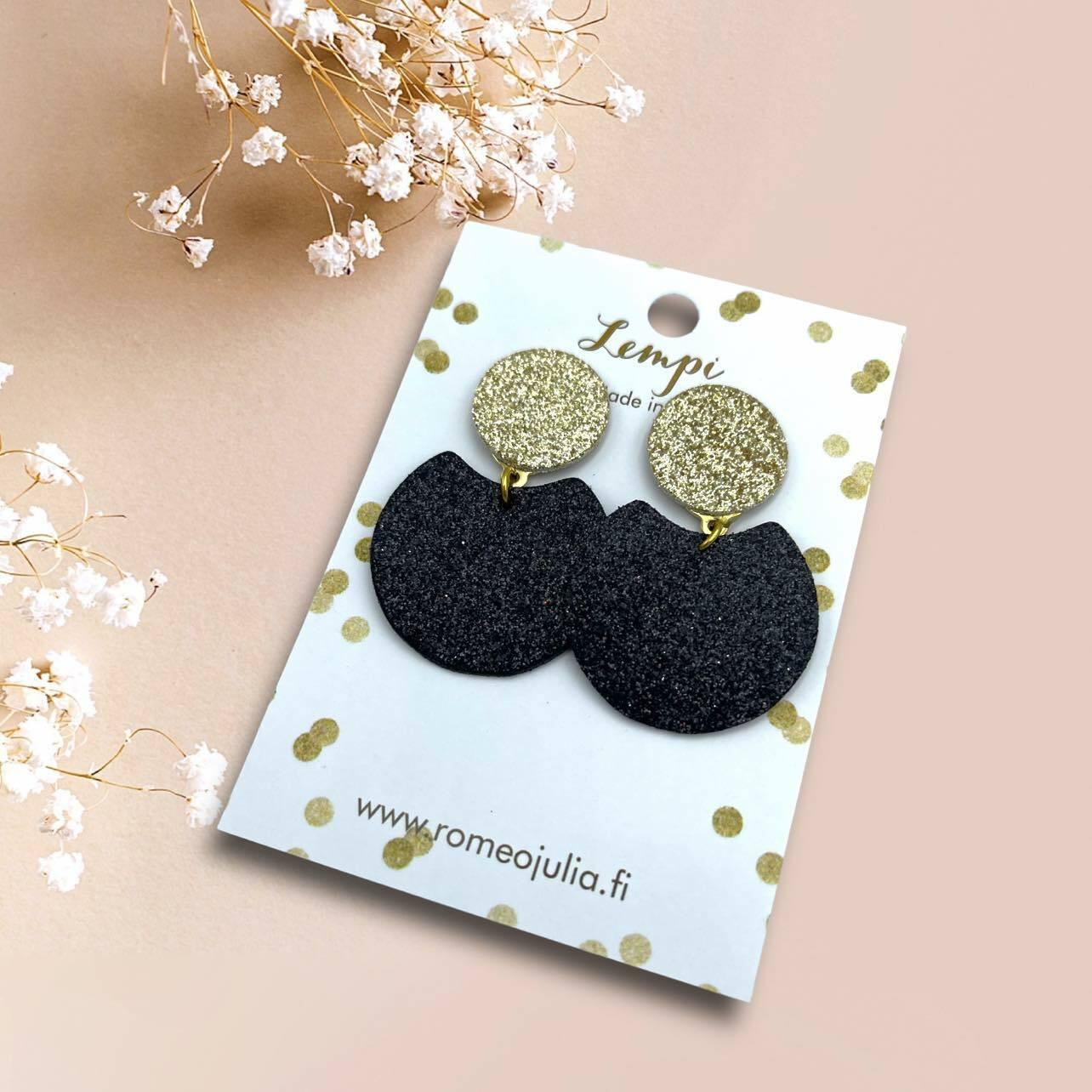 LEMPI® earrings, Tilda size S (glitter black - glitter gold)