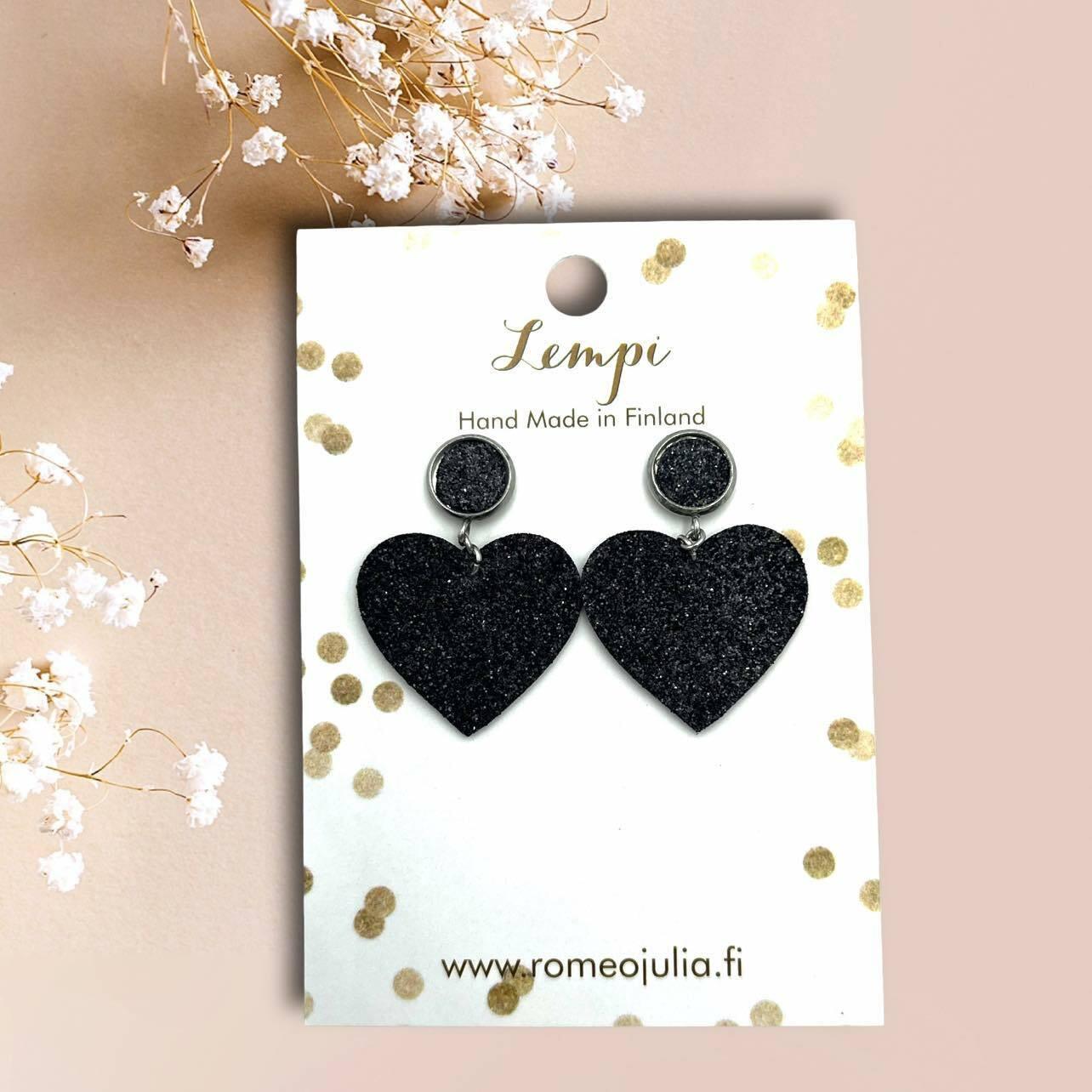 LEMPI® earrings, Lempi (button, black glitter)