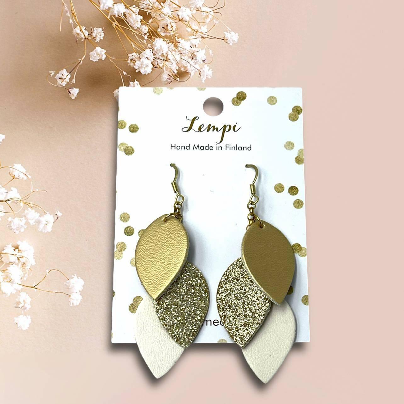 LEMPI® earrings, Little Grain (gold, gold glitter, white)