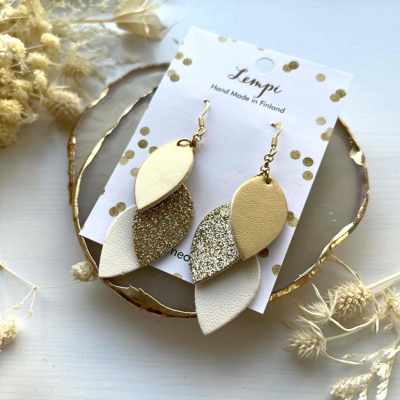 LEMPI® earrings, Little Grain (gold, gold glitter, white)