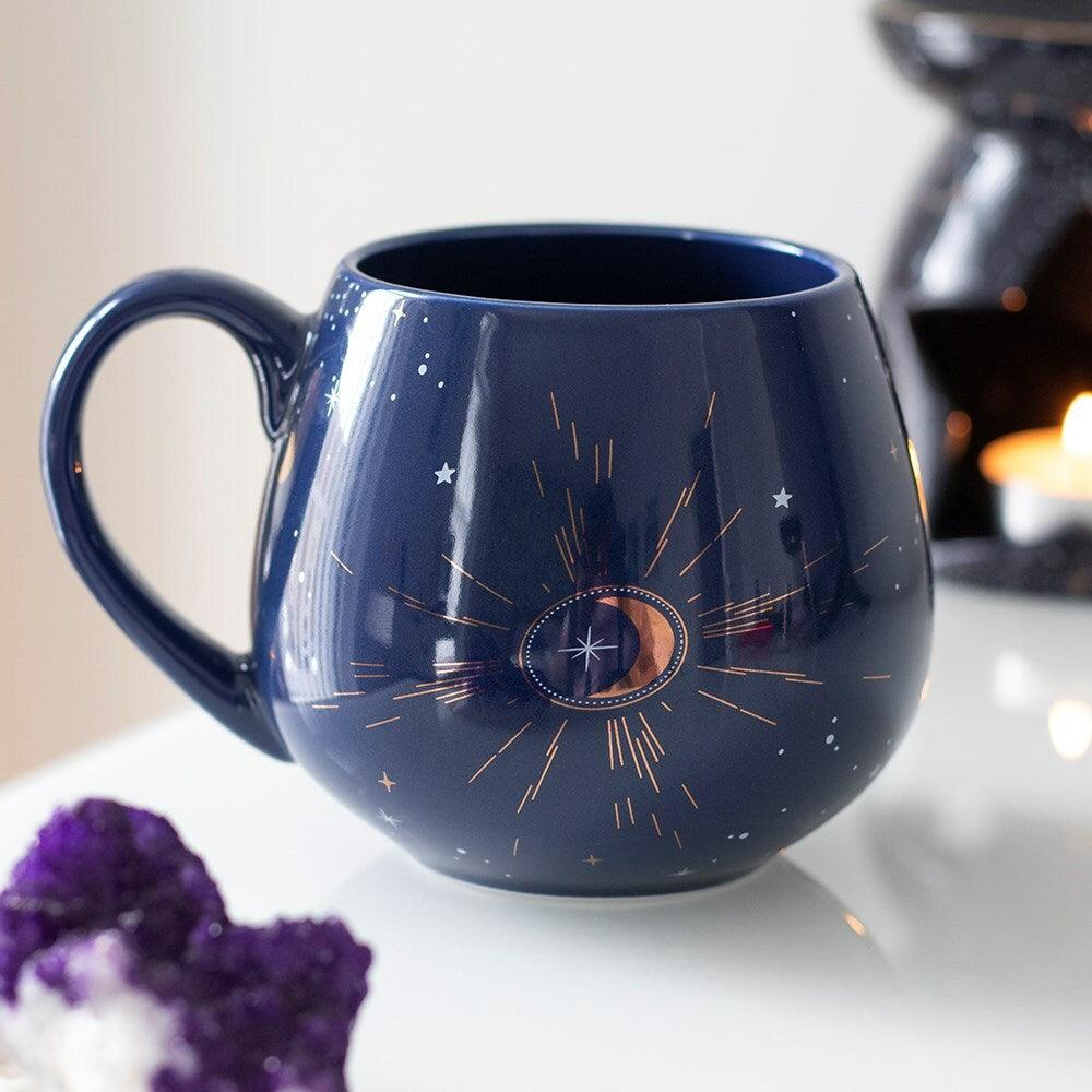 Mug, Crescent Moon Mug - dark blue crescent moon mug