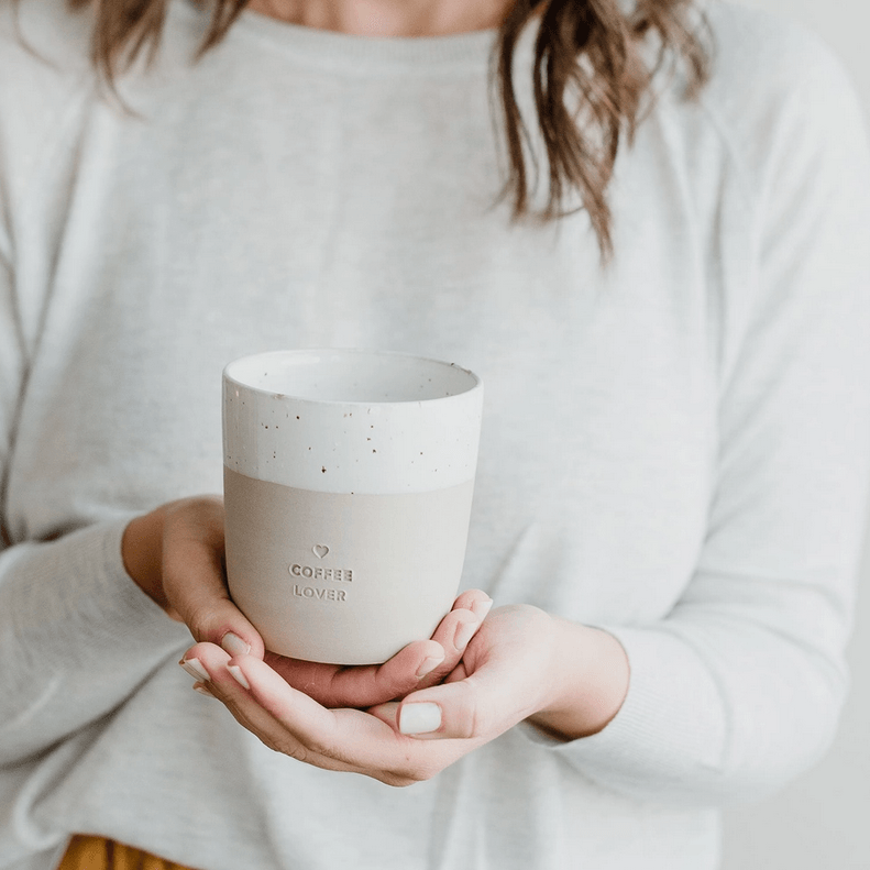 Mug, Coffee Lover Mug - handmade rimless text mug