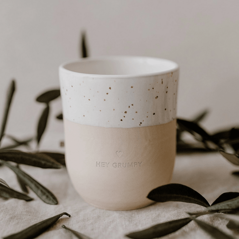 Mug, Hey Grumpy Mug - handmade earless text mug