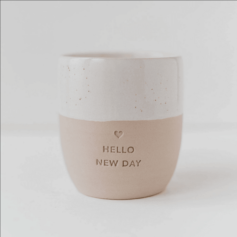 Mug, Hello New Day Mug - handmade rimless text mug