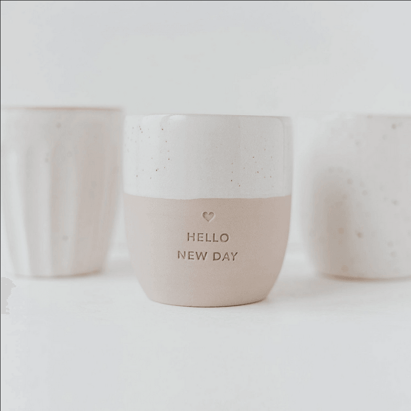 Mug, Hello New Day Mug - handmade rimless text mug