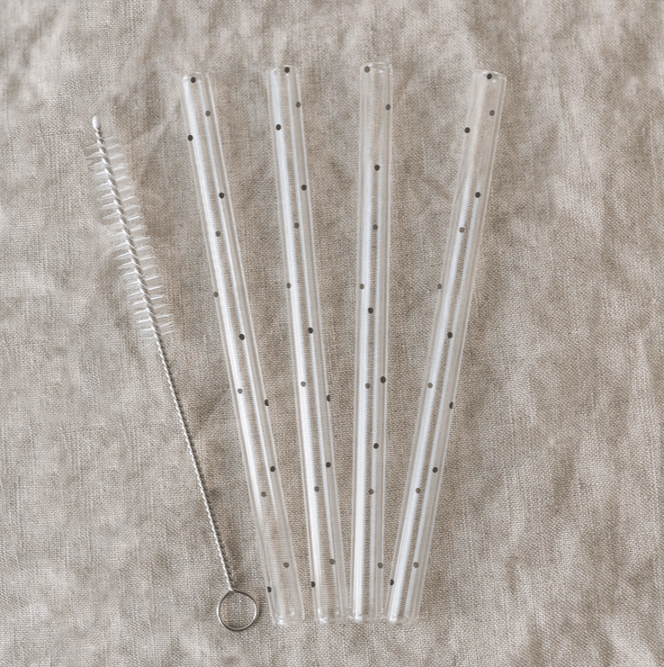 Black Dots Straw Set - pack of four glass straws