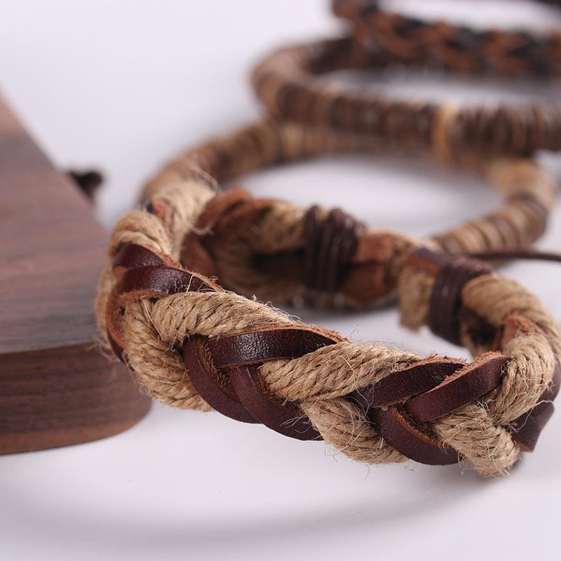 Bracelet set, Jimmy -brown leather &amp; wood bracelet set