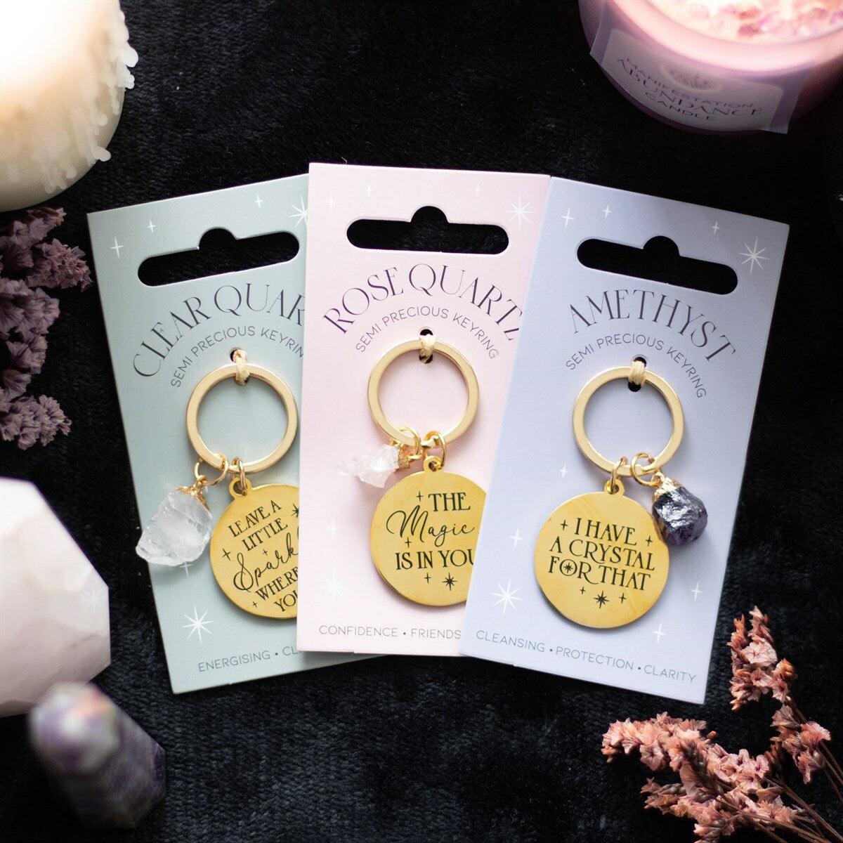 The Magic is in You rose quartz keychain