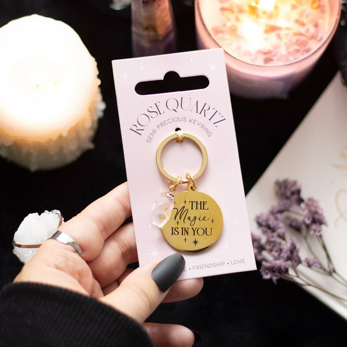 The Magic is in You rose quartz keychain