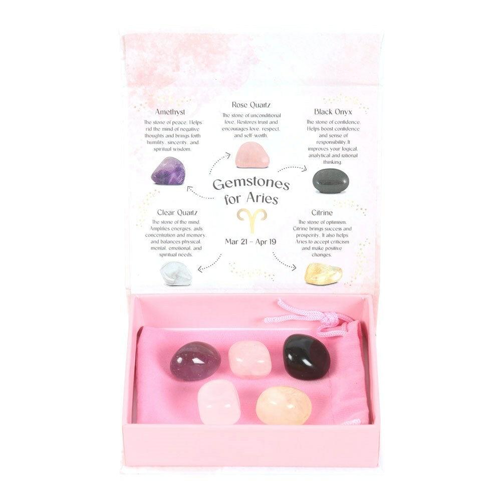 Aries Crystal Tumblestone Set - Aries natural stone gift set