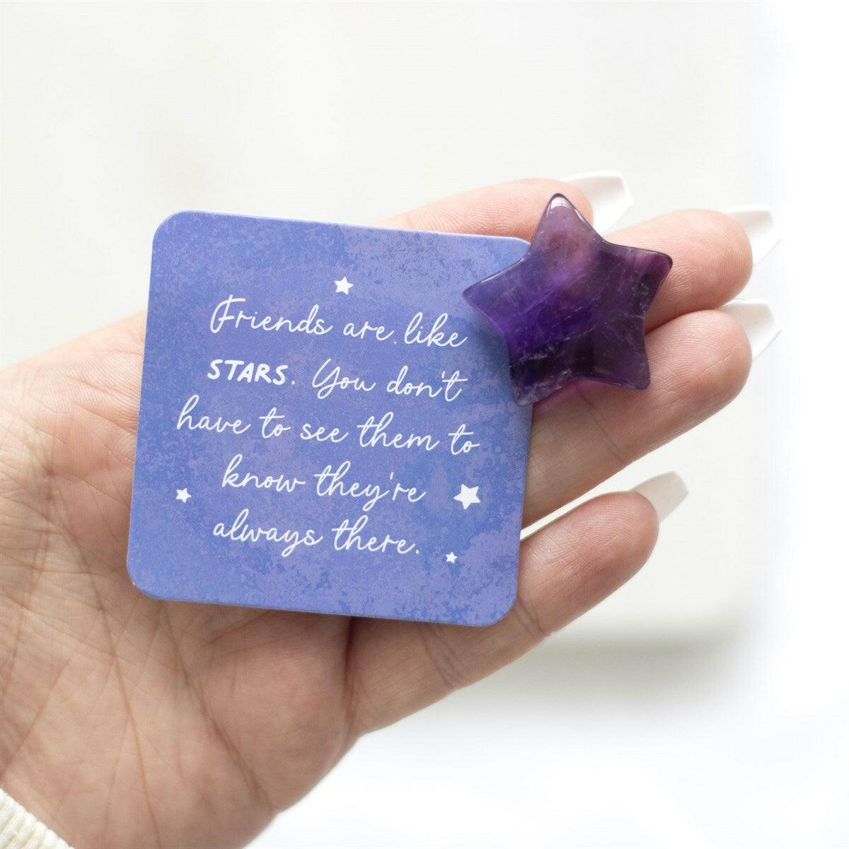 Friends Are Like Stars - amethyst star lucky stone in a gift bag