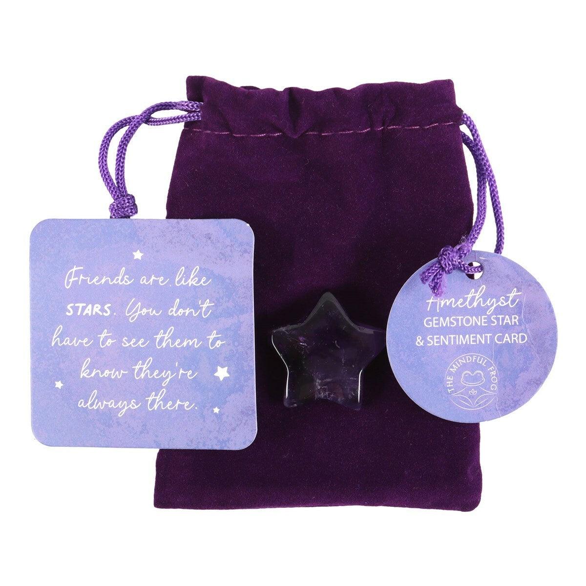 Friends Are Like Stars - amethyst star lucky stone in a gift bag