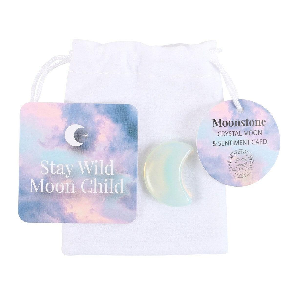 Stay Wild Moon Child - opalite crescent moon lucky stone in gift bag