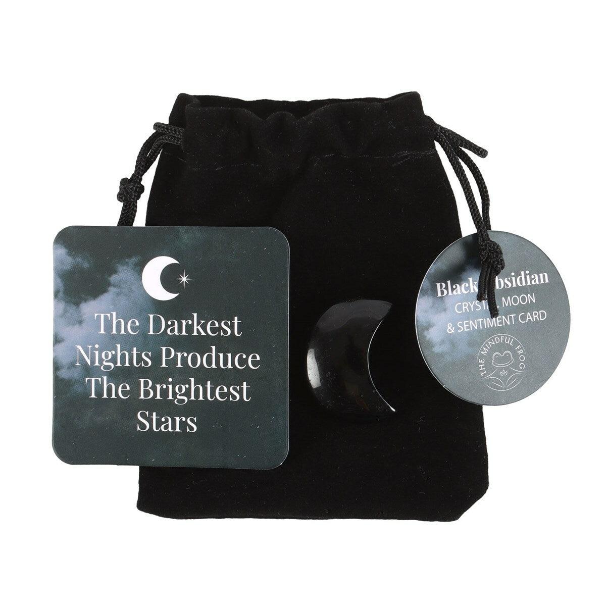 "The Darkest Nights" obsidian crescent moon lucky stone in gift bag