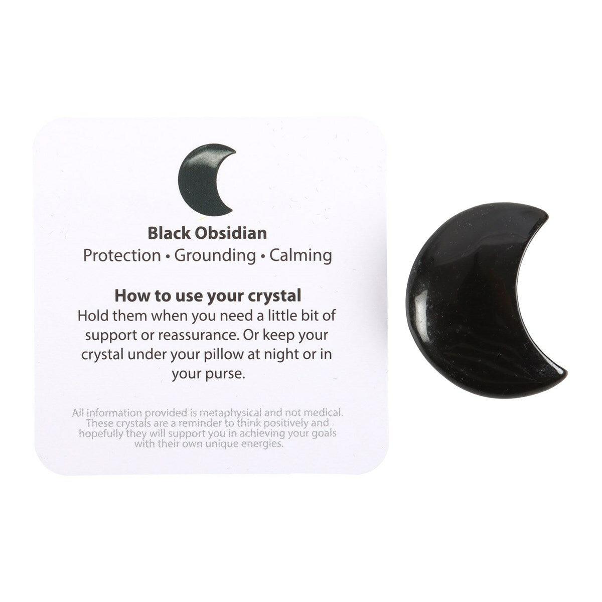 "The Darkest Nights" obsidian crescent moon lucky stone in gift bag