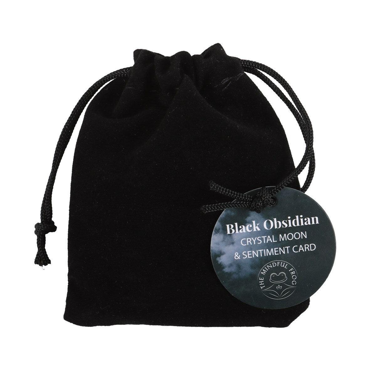 "The Darkest Nights" obsidian crescent moon lucky stone in gift bag