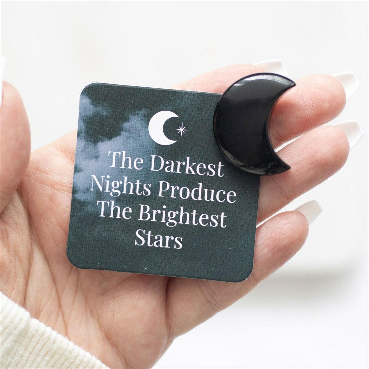 "The Darkest Nights" obsidian crescent moon lucky stone in gift bag