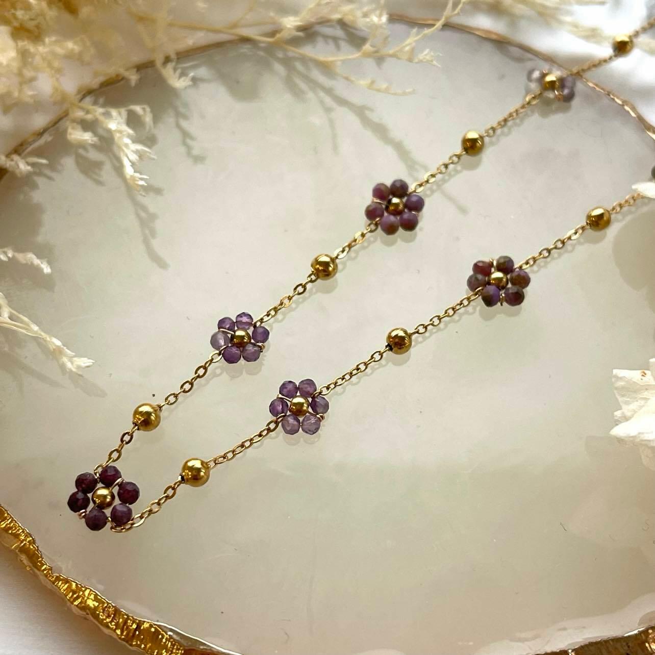 HABAHA Paris|Mini Fleur surgical steel necklace lepidolite each