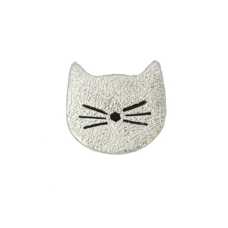 FRENCH RIVIERA|Cat -recycled leather cat brooch (silver)