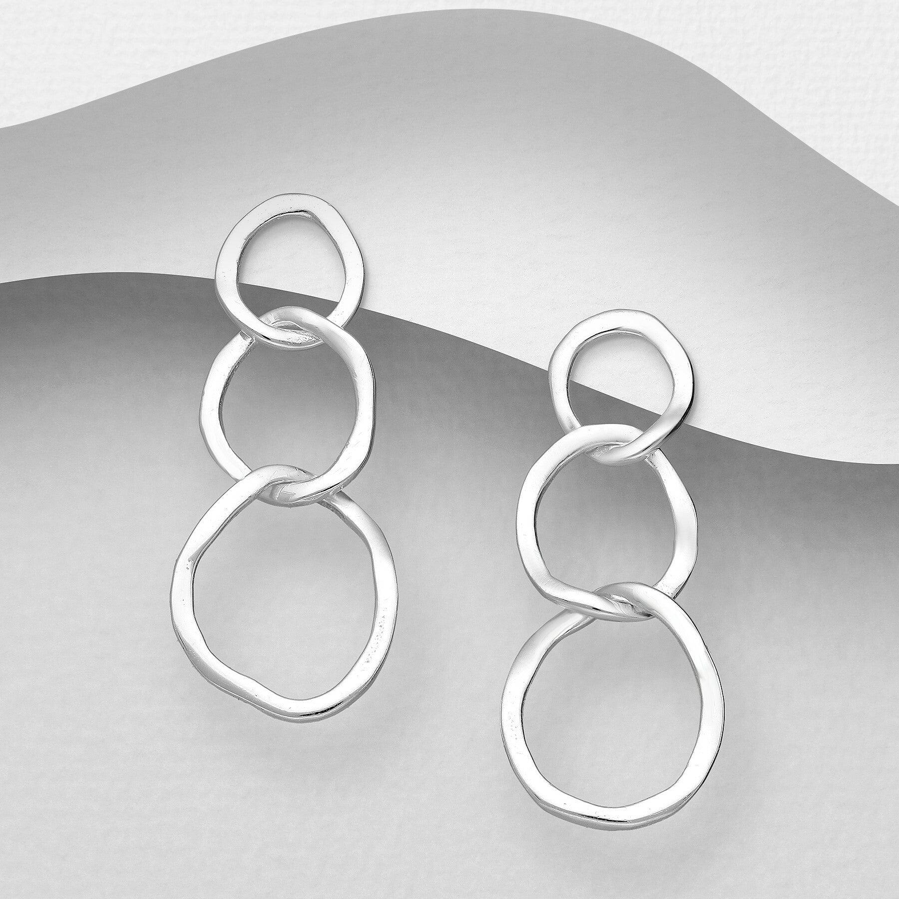 PREMIUM COLLECTION|Tindra silver earrings with three rings