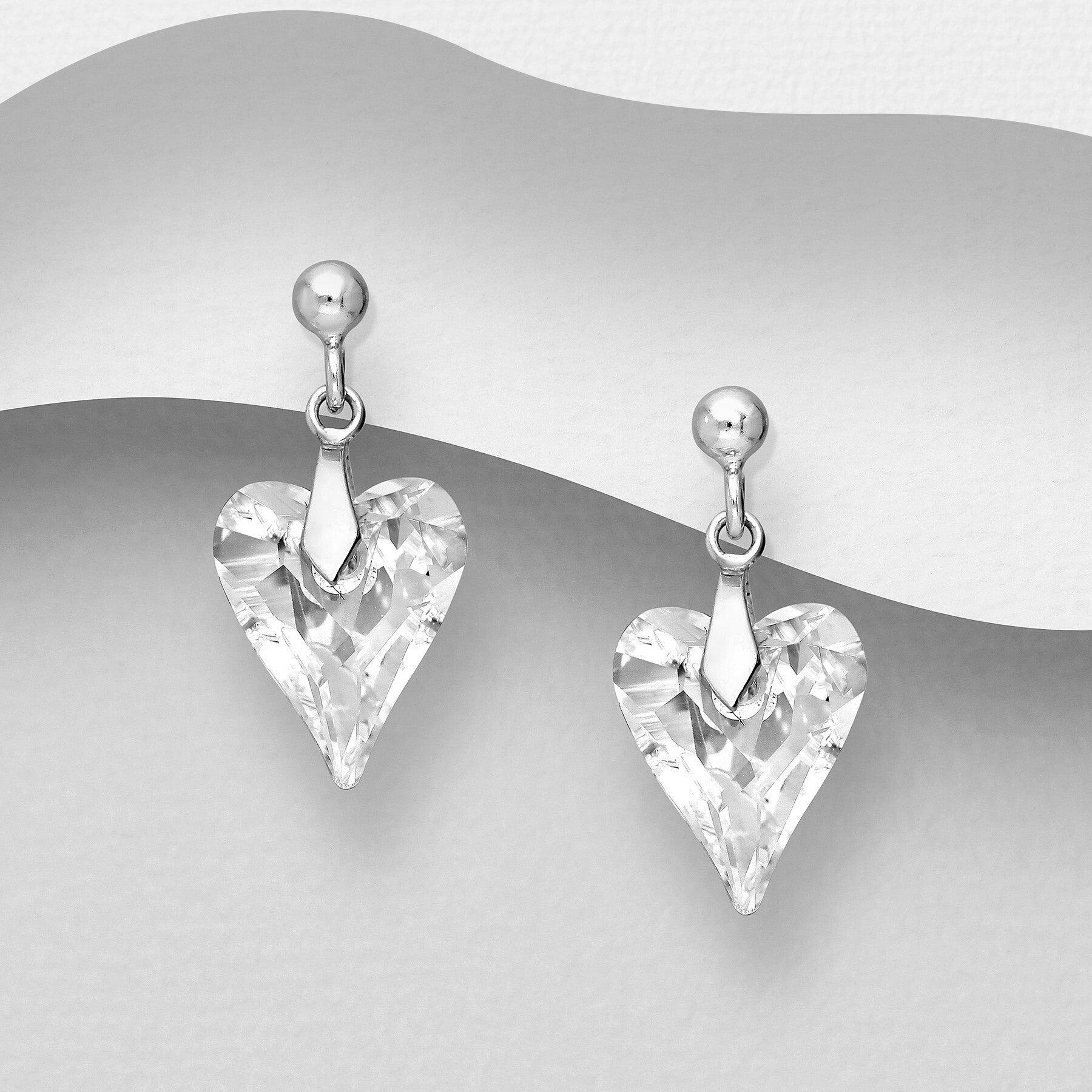 PREMIUM COLLECTION|Ellen silver heart earrings with crystal