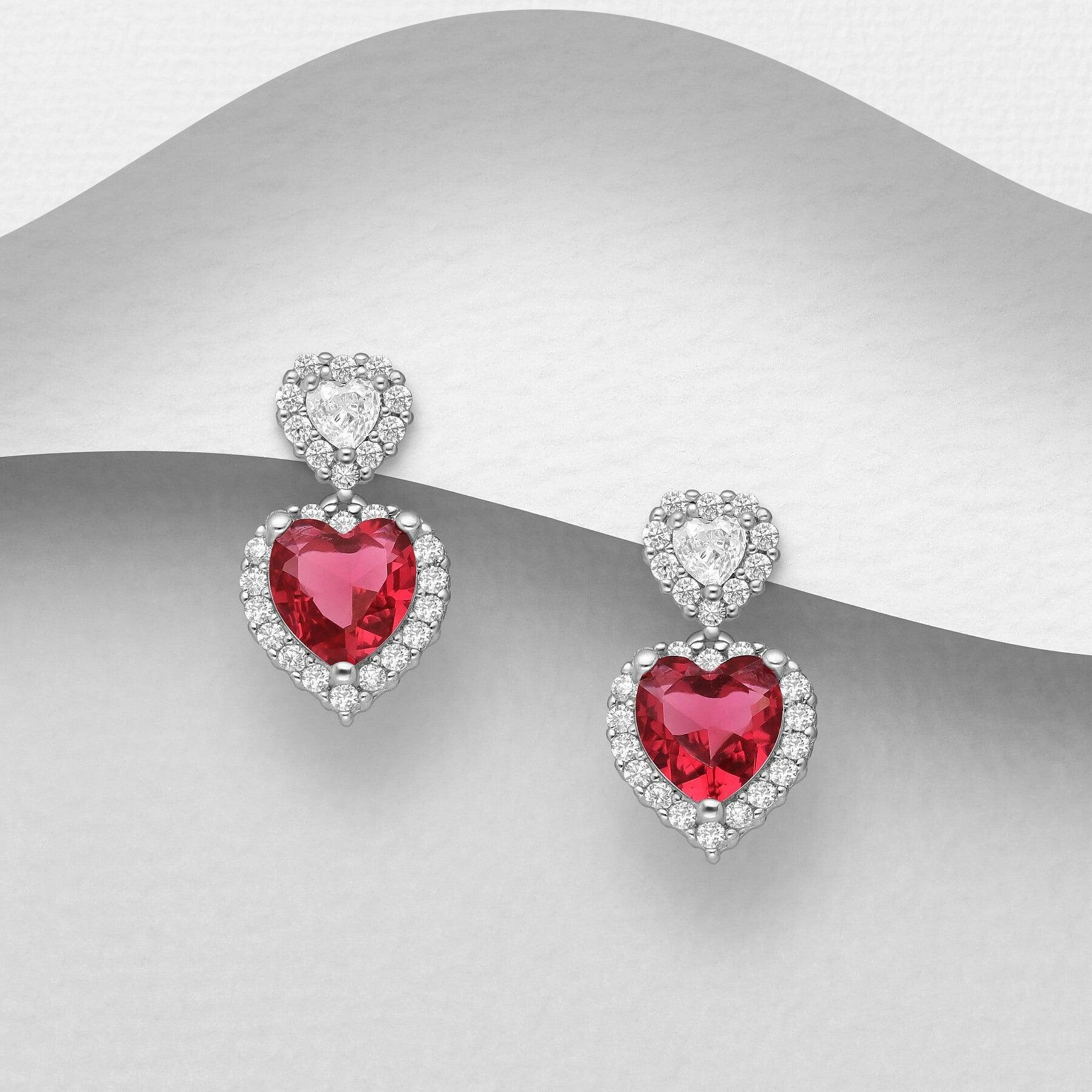 PREMIUM COLLECTION|Olivia -dangle silver red heart earrings