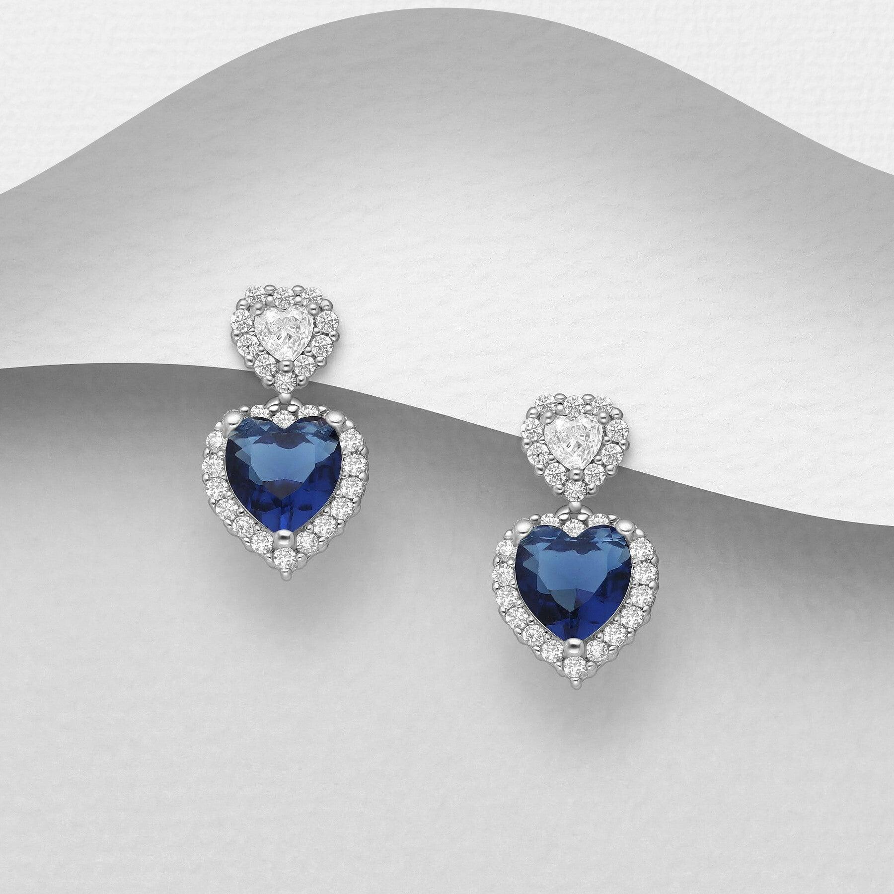 PREMIUM COLLECTION|Olivia silver blue heart dangling earrings