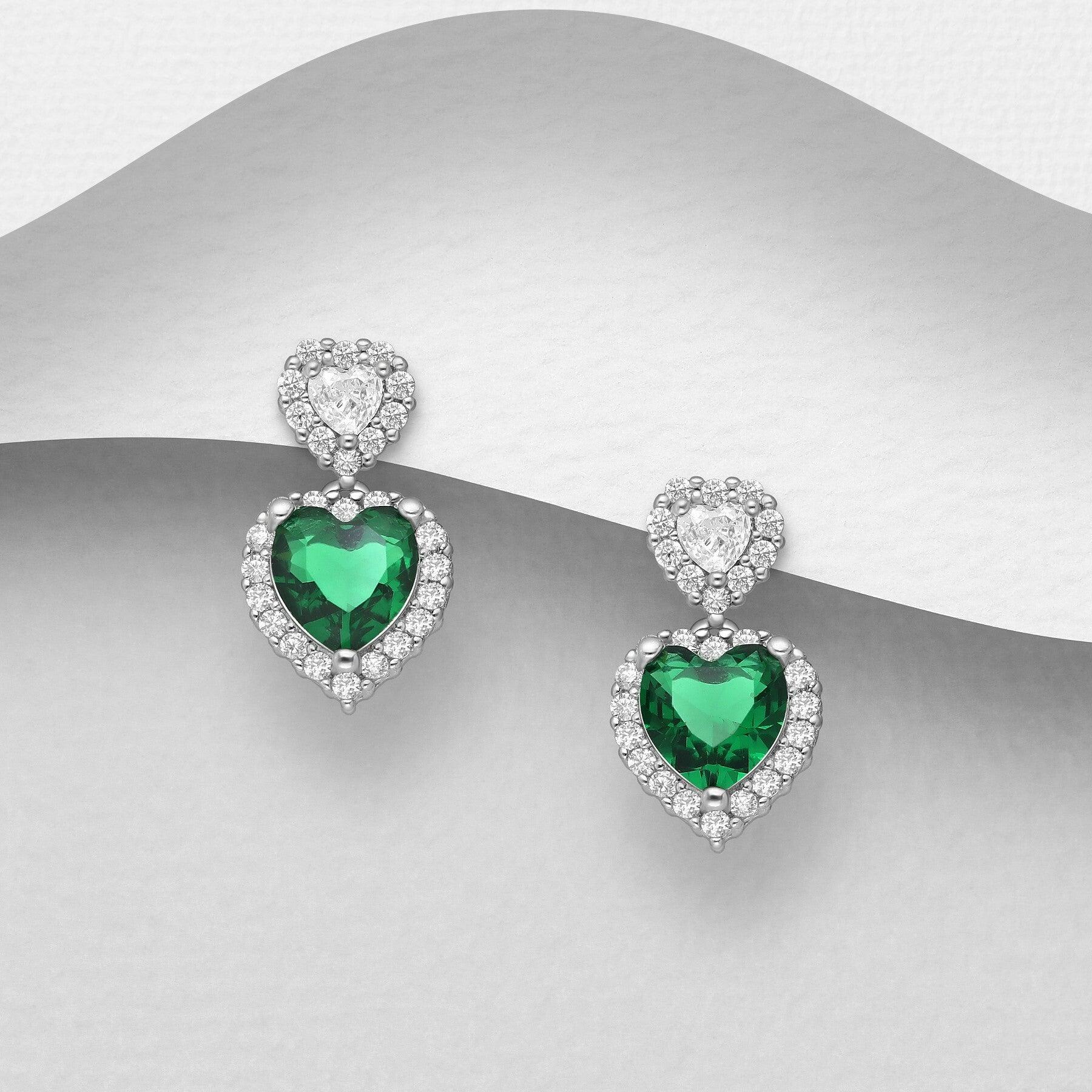 PREMIUM COLLECTION|Olivia dangling silver green heart earrings