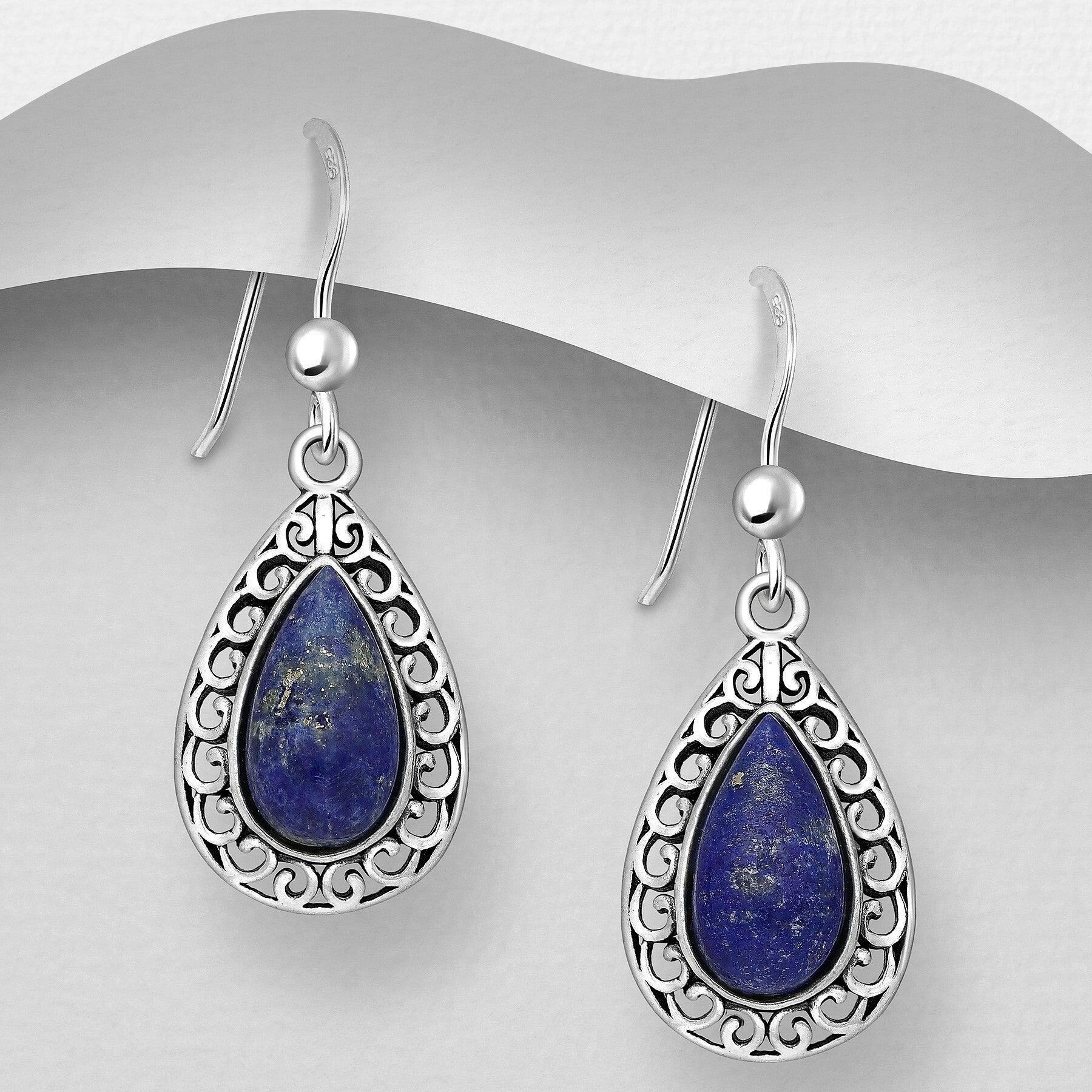 PREMIUM COLLECTION|Maja silver lapis lazuli drop earrings